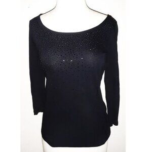 Black knit scoop neck sparkle top